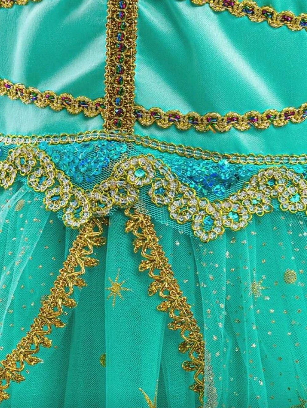 Girls' Teal Princess Tulle Dress with Gold Accents